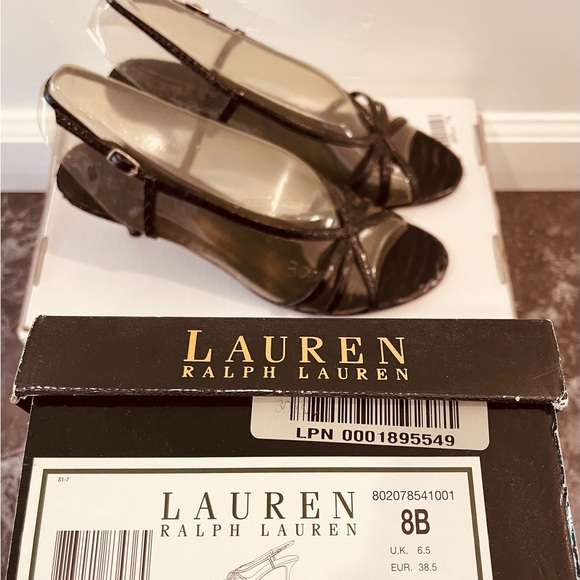 Ralph Lauren Elegant Black Croc Heels - Picture 2 of 5